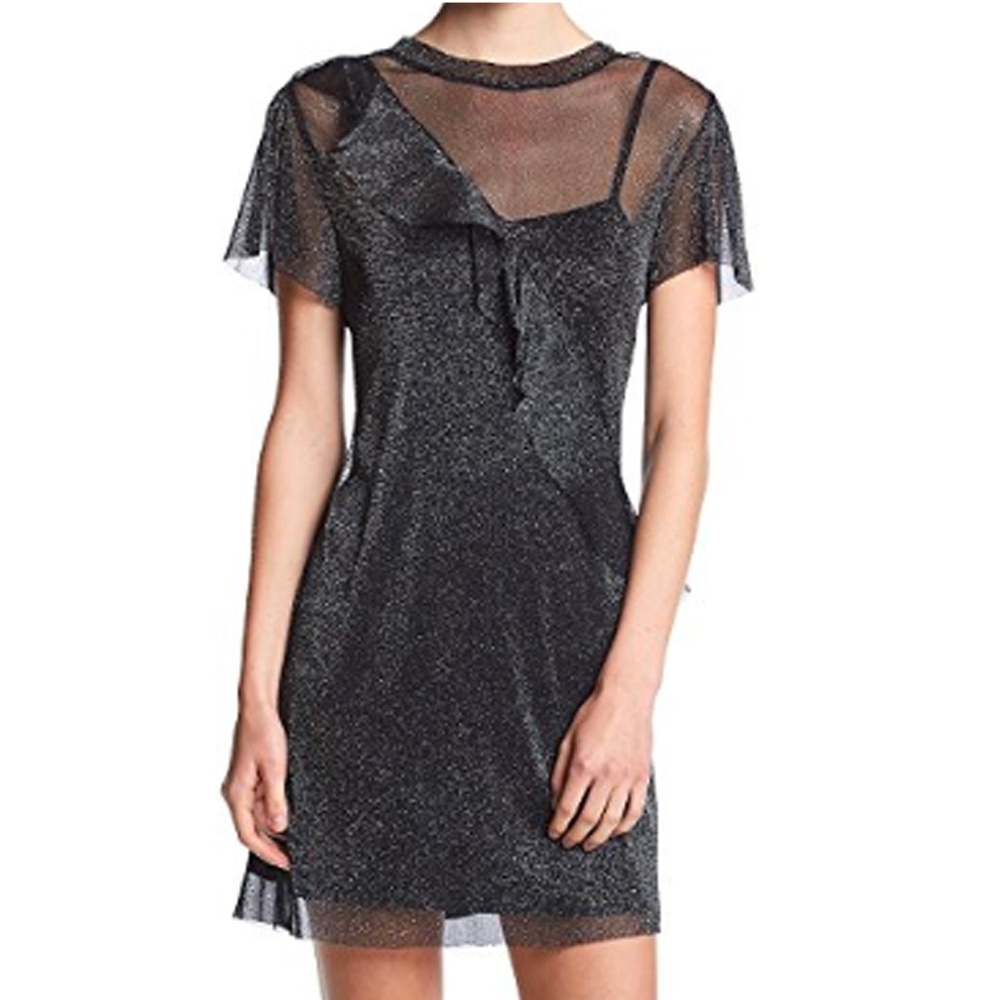 Be Bop Glitter Ruffle Front Shift Dress